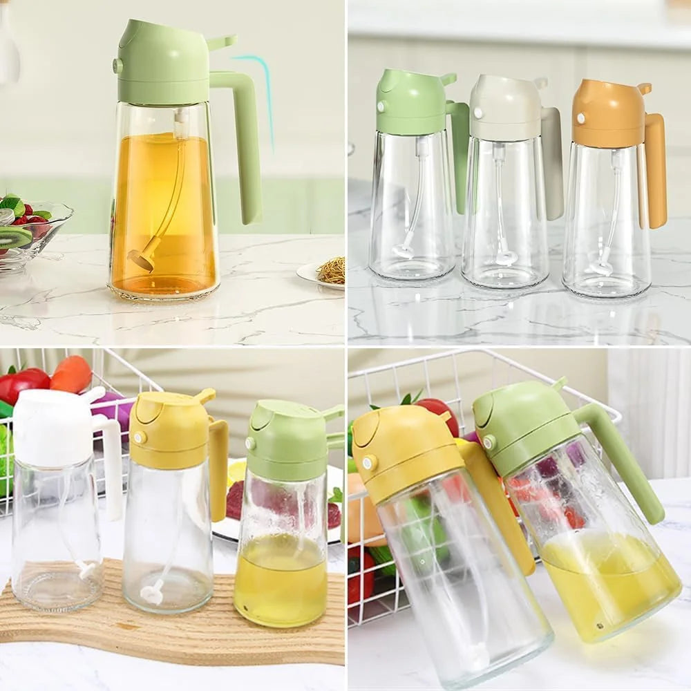2 In 1 Glass Oil Sprayer & Dispenser, Oil Dispenser For Kitchen With Spray And Pour,Reusable Oil Spray Container And Pour Bottle,2 In 1 Olive Oil Dispenser Bottle For Kitchen (Green)